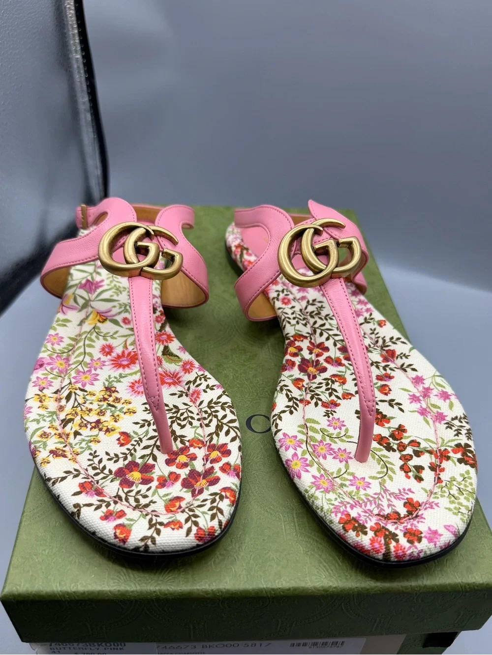 Gucci Pink Floral GG Thong Sandals